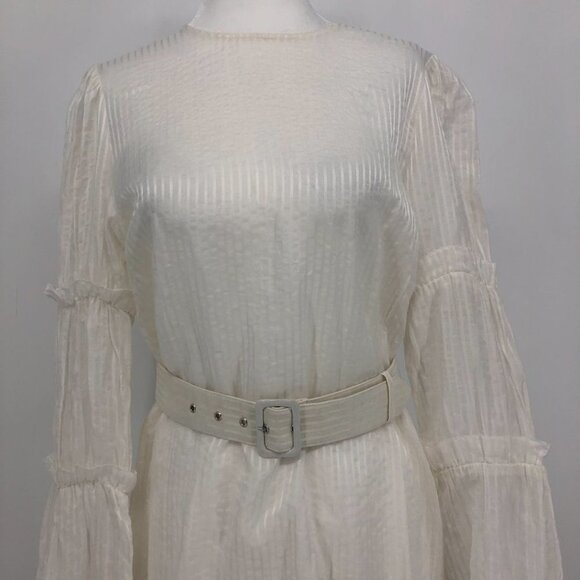 CAMI NYC Shawn White Belted Cotton and Silk Jacquard tiered sleeve mini dress SP - Picture 5 of 16